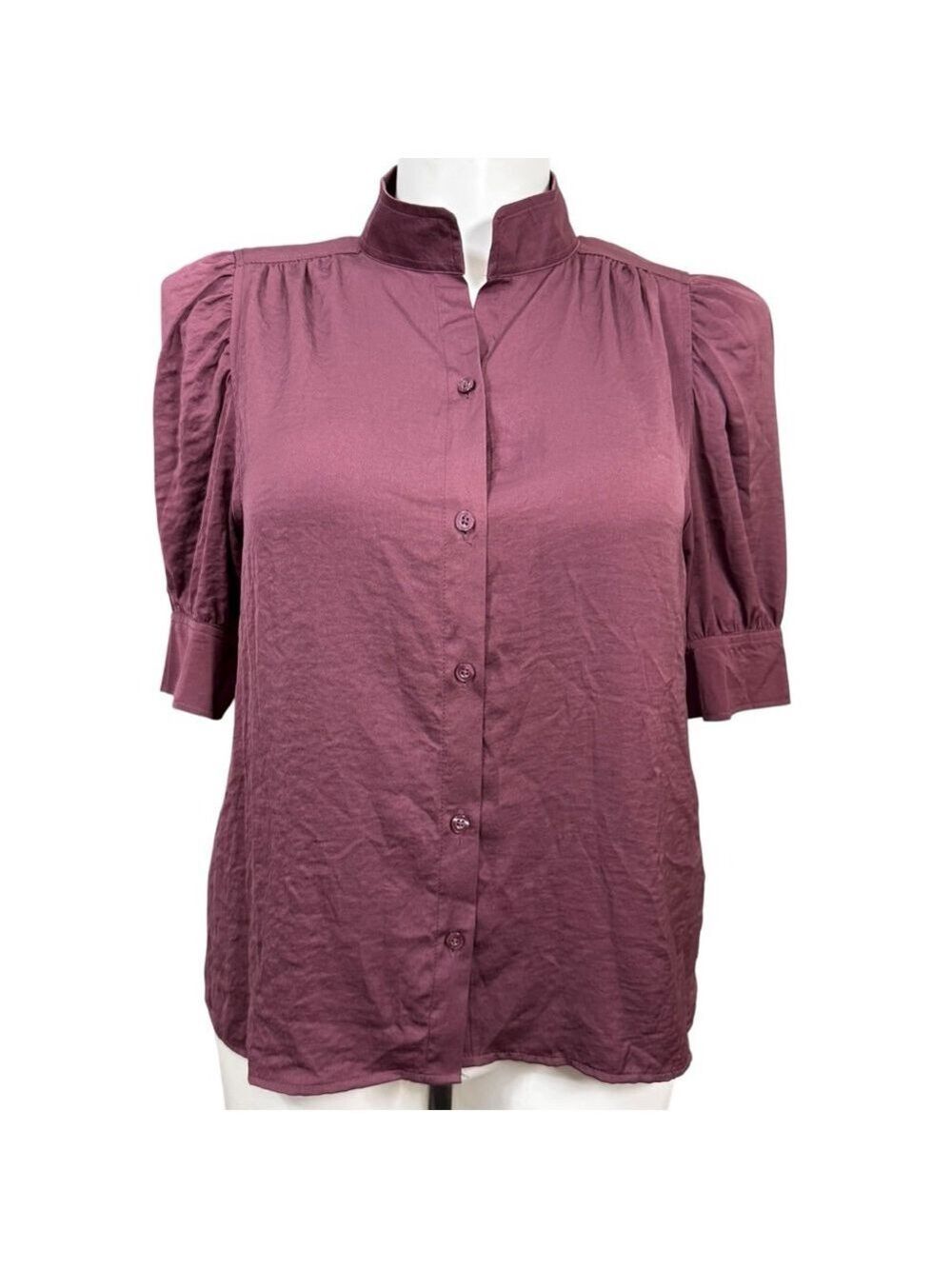 Calvin Klein Jeans Plum Puff Sleeve Button Down Shirt‎ L NWT